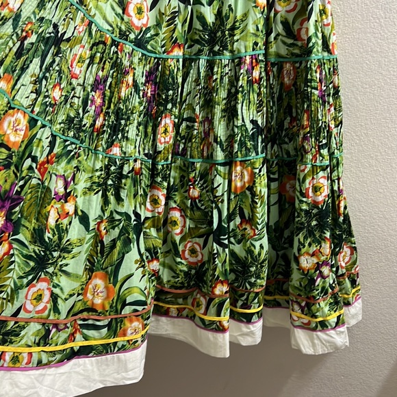 Coldwater Creek Tropical Green Floral Print 3 Tiered Cotton Skirt 1X - Picture 4 of 12